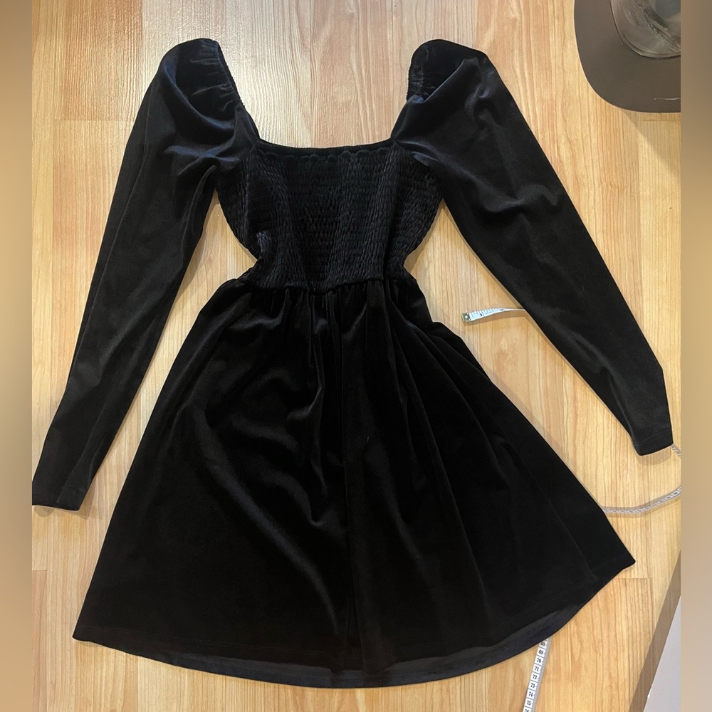 Gap black velvet mini dress
